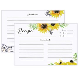 Outshine Premium Recipe Cards 4x6 Inches, Sunflower Design (Set of 50) | No-Smear Double Sided Cardstock | Bulk Blank Recipe Cards for Recipe Box 4x6 | Recipe Cards for Bridal Shower | Gift for Mom