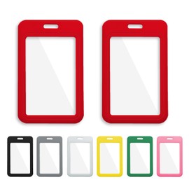 1 Pcs ID Badge Holder with Double-Sided Windows Vertical Hard Plastic Case Red Card Protector Pouch for Office School ID Credit Cards Proximity Key Cards Driver’s Licenses and Passes