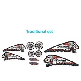 Indian Skull Vinyl Decals 8 pc Set - Pick from 5 Color Choices - for Indian Scout Chief Sixty 60 FTR 1200 Chieftain Dark Horse Roadmaster Bobber Challenger Motorcycle (Traditional)