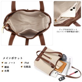 SENDEFN Tote Bag, Canvas Shoulder Bag, Large Capacity, Large Capacity, Zippered, Simple, Popular, Work or School Commute, Handbag, Coffee