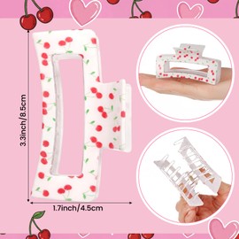 Yuxung 8 Pcs Bow Cherry Hair Claw Clips for Women Cute Pink Bow Preppy Trendy Rectangle Banana Hair Clips Nonslip Thin Thick Long Curly Accessories Birthday Coquette Bachelorette Wedding Gift (Cherry)