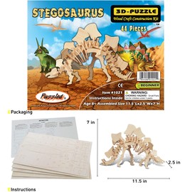 Puzzled Toys & Games Stegosaurus Wooden Puzzle, Easy to Play Pre-Cut 3D Woodcraft Puzzles Brain Teaser Educational Game Learning Journey Toy Activity for Kids, Toddlers, Children Ages 3 & Up (44 Pcs)