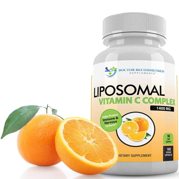 Liposomal Vitamin C 1400mg Per Serving - 180 Veggie Capsules High Absorption Ascorbic Acid, Lypo-Spheric Vitamin C Complex Immune Support Supplement with Powerful Antioxidants and Collagen Booster