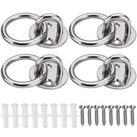 SG Store 8mm x 50mm Stainless Steel Round Eye Plate Deck Wall Plate 316 Marine Mooring with Ring for Securing Yachts and Boats - Pack of 4