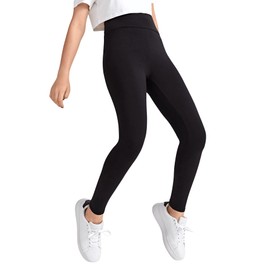 Milumia Girl's Wideband Waist Leggings High Waisted Tights Workout Yoga Pants Black 13 Years