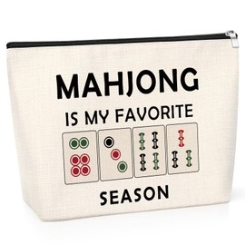 Mahjong Lover Gift Cosmetic Bag Mahjong Gifts for Women Friend Mahjong Themed for Grandma Aunt Mum Colleague Wife Toiletry Bag Christmas Birthday Retirement Present Travel Makeup Pouch