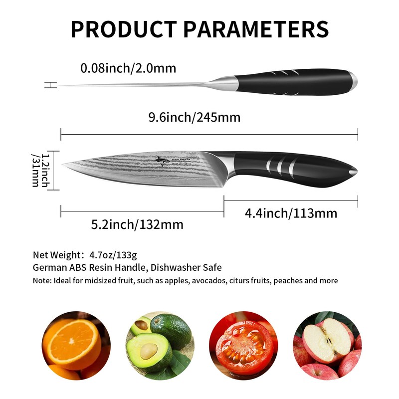MAD SHARK Damascus Paring Knife 5 Inch Small Kitchen Knife,