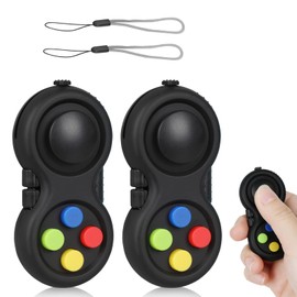 2Pcs Fidget Pad with 8 Fidget Functions, Portable Stress Reliever Fidget Controller, Handheld Fidget Toy for ADHD, ADD, Autism, Anxiety Relief, Stress Reducing Toy for Kids and Adults,(Black)