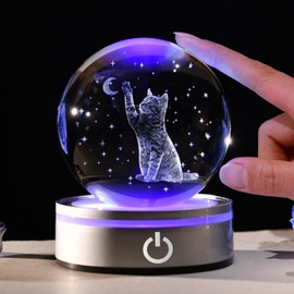 IFOLAINA 3D Cat Crystal Ball, Birthday Gift, For Women, Popular, Indirect Lighting, Cute, Cats, Butterfly, Crystal Ball, Fashionable LED Light, Multi Color Changes, Healing Goods, Atmosphere, Bedside