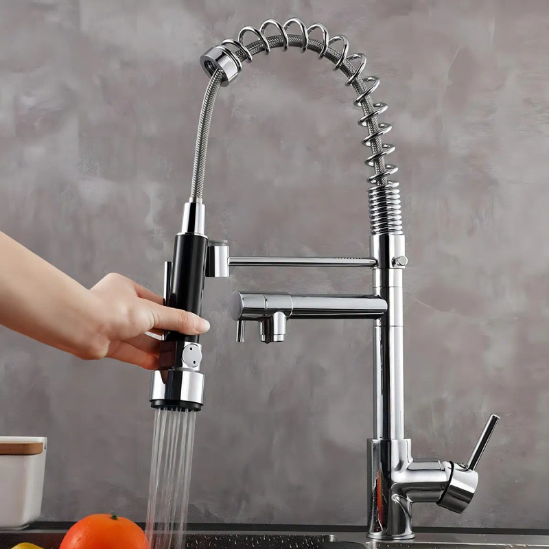Bowoshen grifo de cocina Llave Monomando Fregadero extensible color plata