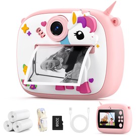 YOZISS Instant Camera Children with Music & Games, 1080P Children's Camera with Instant Print, 32G Card & 3 Printing Paper Rolls, Digital Camera Children's Toy Gifts for Boys & Girls from 3-12 Years