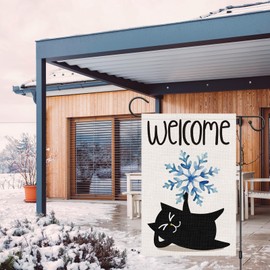 Wodison Winter Cat Garden Flag 12x18 Inch Double Sided Vertical, Burlap Welcome Winter Snowflake Holiday Outside Yard Decorative Flags