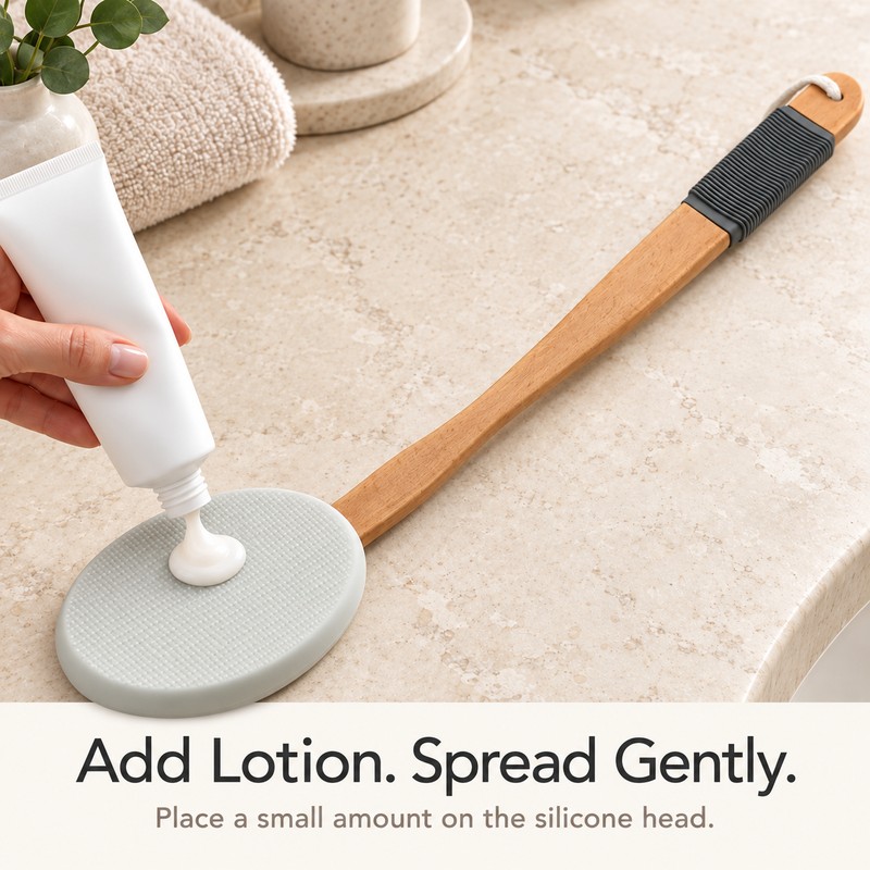 Long Handle Back Lotion Applicator – Silicone Body Cream &