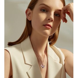 VONSSY Colorful Pendant Necklace Rose Gold 5A Cubic Zirconia | Bohemian Boho Crystal Statement Necklace Sweater Chain | Multi Gemstone Garnet Amethyst Morganite Peridot Prom Rhinestone Necklaces for Women Girls Daughter Sister Vintage Stylish Gift, Diama