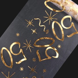 Birthday Table Runner, 50th Birthday Decoration (10 m x 28 cm), Table Decoration, Birthday Table Runner for Men and Women, Can Be Cut to Size with Scissors (Gold)