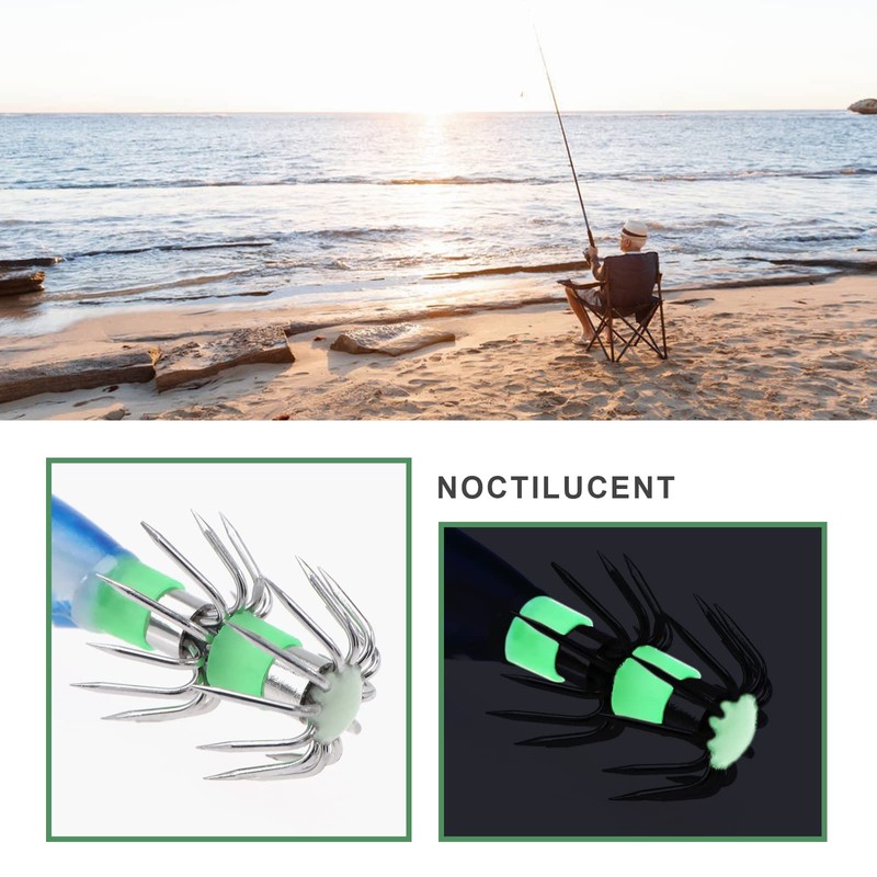 ECSiNG 7PCS Luminous Fishing Lures Squid Octopus Shrimp Baits Prawn