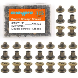 Chicago Screws Assorted Kit Bronze Leather Rivets Screw Rivets Slotted Phillip Head Book Binding Posts Nail Rivet Chicago Bolts for DIY Leather Craft Bookbinding (Bronze 3/16"x1/4"-125 Sets)