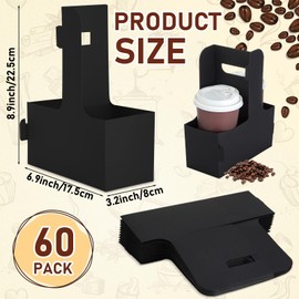 Kosiz 60 Pcs 2 Cup Drink Carrier with Handle 6.9 x 3.2 x 8.9 Inch Coffee Holder Paperboard Drink Carrier for Hot and Cold Beverage Takeout Cafe and Restaurant Wedding Food Delivery(Black)