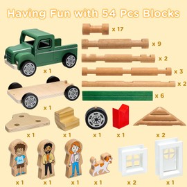 SainSmart Jr. Wooden Truck Building Playset for Kids, Vintage Camper RV Compatible with Lincoln Logs, STEM Educational Toy, Perfect Retro Gift for Ages 3+