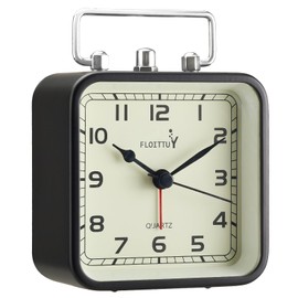 FLOITTUY Square Metal Beep Alarm Clock Silent No Ticking, Snooze and Battery Operated, Night Light and Desk Clock for Bedroom/Travel/Kids, Easy Set(Black)