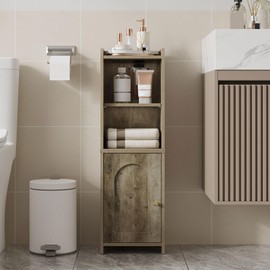 Hzuaneri Bathroom Storage Cabinet, Corner Floor Cabinet with Doors and Adjustable Shelf, Narrow Toilet Paper Cabinets, Bathroom Organizer for Small Spaces, Rustic Greige BC39705X