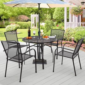 AECOJOY Metal Outdoor Patio Chairs Set of 4 Stackable Outside Dining Chairs with Armrest
