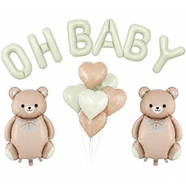 BZURTER OH Baby Lettere Palloncino Foil Beige, Oh baby Set di Palloncini in Pellicola Beige Crema, Con Palloncino Forma di Cuore, Decorazione del Babyparty Giovani Foglio Palloncini
