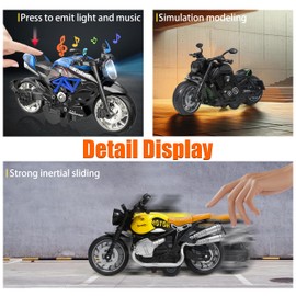 Alloy Metal Diecast Motorcycle Model Toy Set, 4 Pack of 1:12 Scale Die-Cast Motorcycles with Light&Sounds, Pull Back Function Toy Moto Bike for Kids Boys Girls and Collectors Ages 3 and up