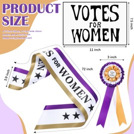 Knitgrip 3 Pcs Victorian Suffragette Costume Kit 3 Colors Sash Rosette Vote for Women Hand Sign Suffragette Accessories(Purple, White, Gold)