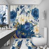 LQCOOL Blue Shower Curtain Set 4Pcs Flower Bathroom Sets with