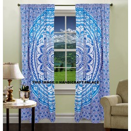 Handicraft-Palace Indian hippie curtains Bohemian psychedelic Ombre-mandala Wall-hanging-tapestry-blue Queen-size-large-82x82 Inches EXCLUSIVE SOLD