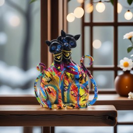 Colorful Cat Couple Lover Art Statue Figurine Sculpture, Cats Gifts for Cat Lover, Office Home Decor, Desk Accessories