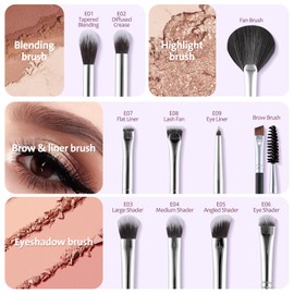 ENERGY Eyeshadow Brush Set 11PCS Professional Makeup Brushes for Eye Shadow Eyebrows Smudge Concealer Eyeliner Eyelash Highlighter Blending Vegan Synthetic Bristles Portable Kit with Travel Case
