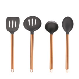 Servappetit 5 Pc Cooking Utensil Set - Slotted Spoon, Slotted Spatula, Oval Spoon, Round Spoon with Holder - Heat Resistant, Non-Stick - Copper
