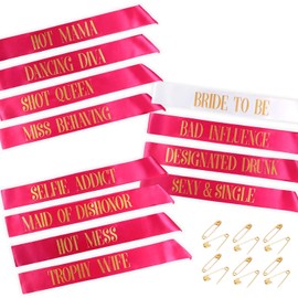 STAY GENT Bride Tribe Sashes Set 11 Pink with 1 White Bride Sash Hen Party Team Bride and Girls Night Out Favor Pack of 12