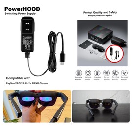 PowerHOOD 5V USB-C AC/DC Adapter Compatible with RayNeo XRGF25 Air 2s AR/XR Glasses 5V AC/DC Type-C Switching Power Supply Cord Charger Cable PSU Mains