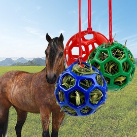 QSLKI 3PCS Jolly Hay Ball Stall Toy for Horses, Horse Treat Ball Hay Feeder Holder Hanging Slow Feeding Toy with Rope, Hay Ball for Horses, Goats, Sheep, Stress Relief, Horse Treat Ball Hay Feeder Toy