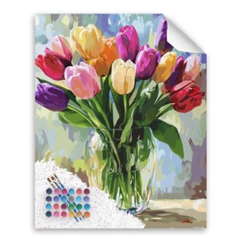 Cawpom Tulips in Vase Paint by Numbers for Adult, Tulips Paint by Number Acrylic Painting, Flowers Wall Art, Floral Plant Home Wall Decor - Flower(16x20inch, Unframed)