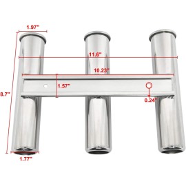 DasMarine Stainless Steel 3 Tubes Boat Fishing Rod Holder Wall Mounted for Marine (2 Pack)