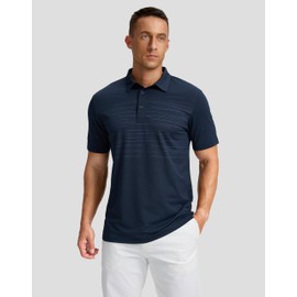 Men's Golf Shirts Dry Fit Moisture Wicking Performance Short Sleeve Collared Polo Shirts for Casual Tennis Bussiness (Navy Coloured Lines, M)