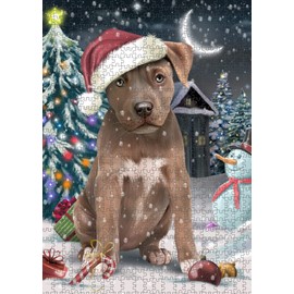 Have a Holly Jolly Christmas Pit Bull Dog Jigsaw Puzzle for Adults - Animal Printed Interlocking Puzzle Game Artwork - Gift for Dog Lover's- 500 Pcs 14"x20", PZLE58979