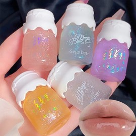 5 Colours Shimmer Lip Gloss Set Mrettick Hydrating Lip Glow Oil Cute Moisturising Tinted Lips Transparent Balm Set