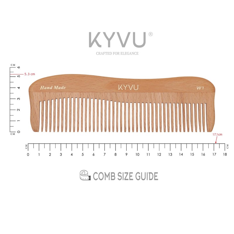 KYVU W1 handgefertigter Holzkamm mit grober Zahnung, 17,1 cm, Dampfbuche