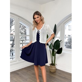 Kate Kasin Women's Elegant Short Sleeve Cardigan with V-Neck Plain Lightweight Cardigan Bolero, White