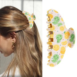 Lemon Hair Claw Clips for Women Yellow Green Lemon Hair Clips Summer Large Fruit Claws Clip for Thick Thin Strong Hold Jaw Clip Cute Non-Slip Banana Barrettes Lemon Hair Accessories for Styling 1Pcs
