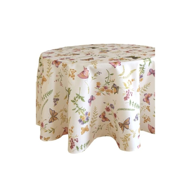 texpot Tablecloth 130 cm Round Print Butterfly Spring Tablecloth Summer