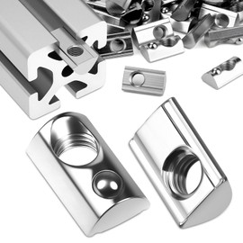 Pack of 100 T-Slot Nuts M6 with Ball 30 Series M6 T Nuts with Centring Bridge Sliding Nut and Spring Ball Nickel-Plated Steel for European Standard 20 Aluminium Profile Extrusion Slot