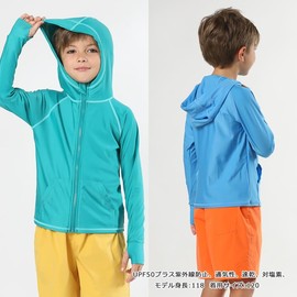 Growncharm KS24-04 (MK2305) Rash Guard, Hooded, Long Sleeve, Kids, Boys, Girls, Kids, Junior, Unisex, Body Cover, Sun Protection, UPF 50+ UV Protection, blue