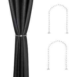 SUQ I OME 2 Pack of Crystal Pearl Beaded Curtain tiebacks Magnetic Curtain Tiebacks Holdbacks Curtain Clips Curatin Holder Blingbling Curtain Holdbacks for Drapes (Crystal White 35cm)
