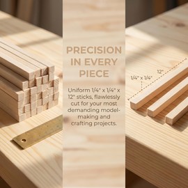 Barsha Space Balsa Wood Strips 80 Pcs, 1/4 x 1/4 x 12 Inch, Unfinished Soft Wood Sticks for Model Airplane, STEM Bridge Building & DIY Crafts (6x6x305mm)